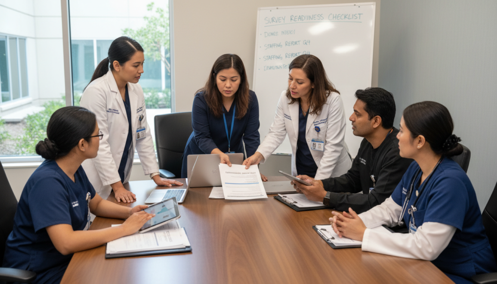 skilled nursing facility leadership reviewing compliance and staffing challenges caused by nurse turnover